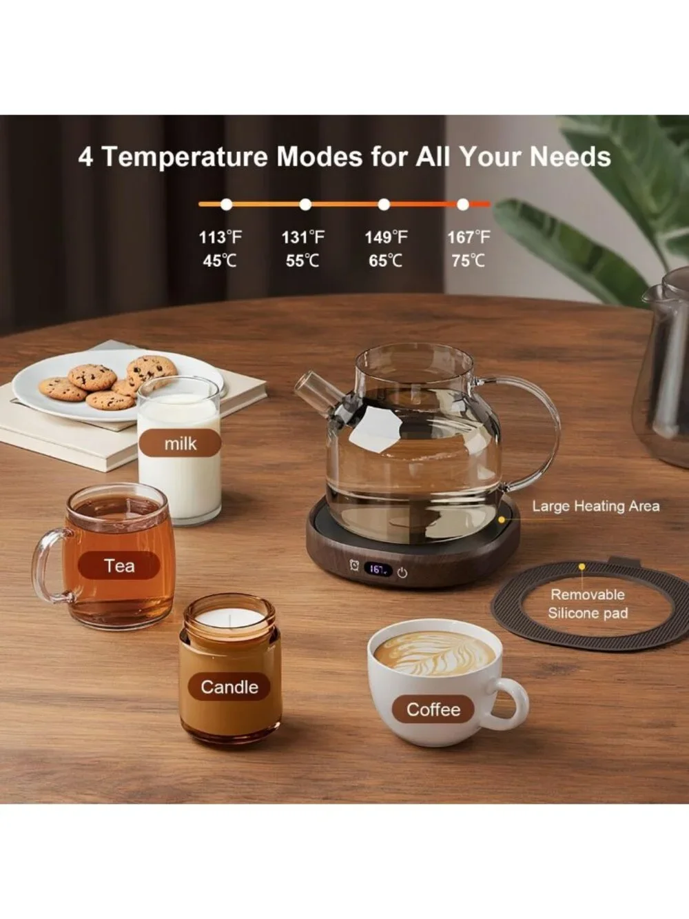 Smart Electric Coffee Mug Warmer Set with Auto Shut Off & 4 Temp Settings